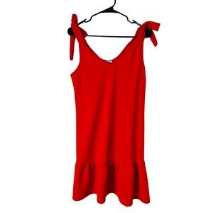 Green Envelope Women’s Burnt Orange Tie Front Sleeveless Ruffle Dress